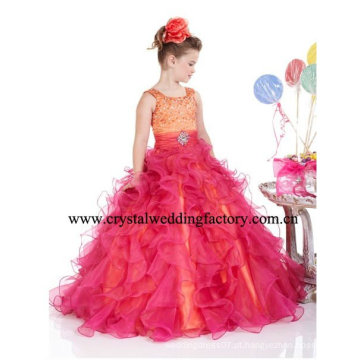 Beaded laranja vermelho arranjado ruffled feito sob medida vestido de bola junior meninas concurso vestidos CWFf4645